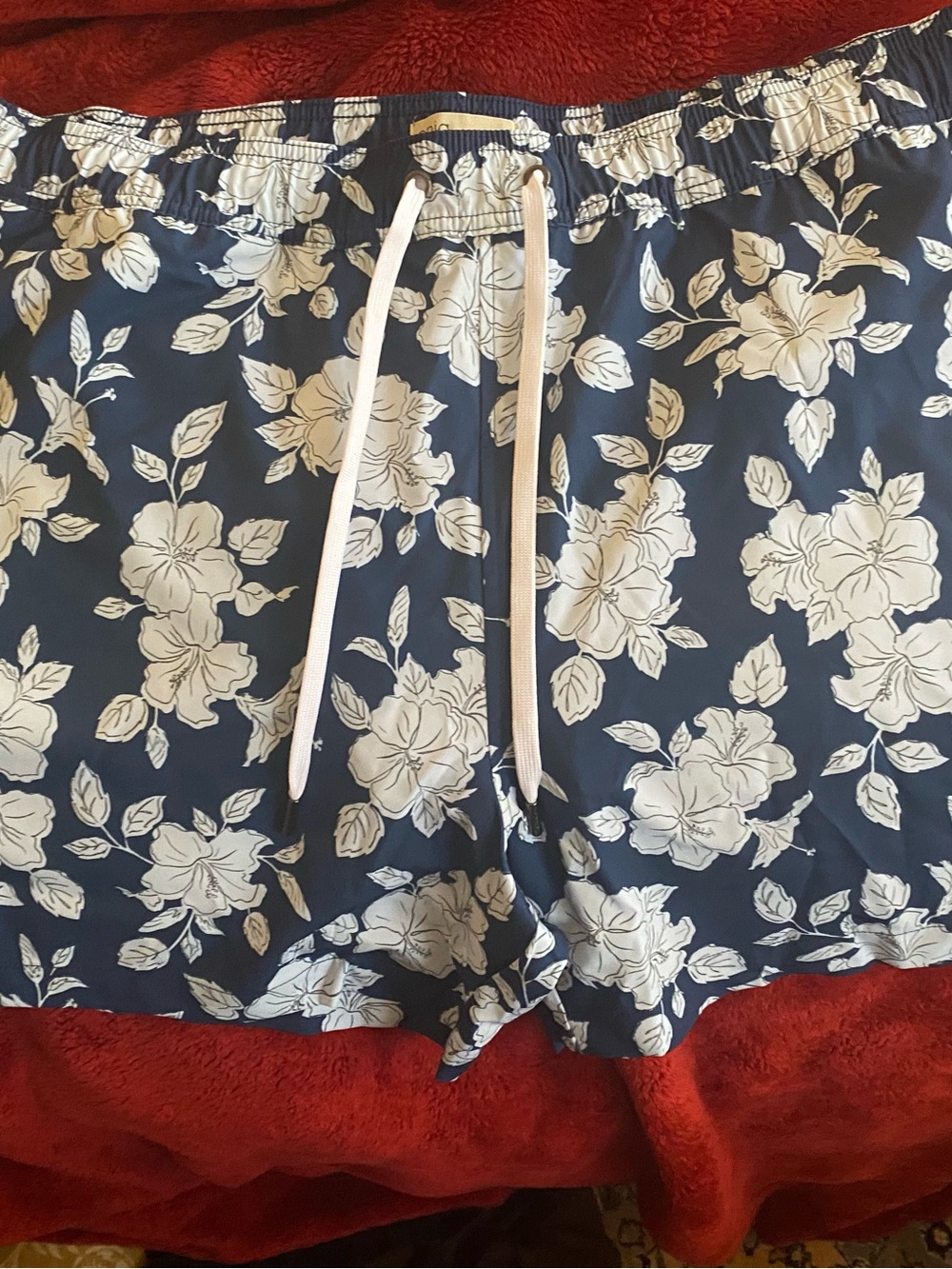 Onia Navy Swim Trunks with White Floral Print. Size XXL